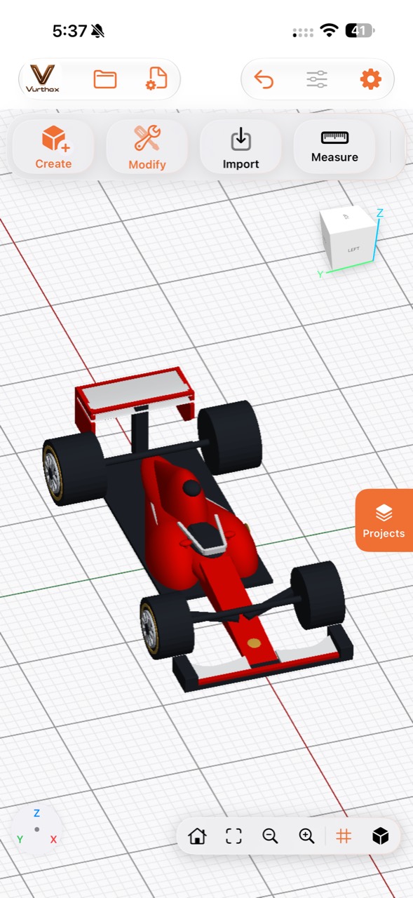 Vurthox Futu3D Pro 3D editor with a racing car project